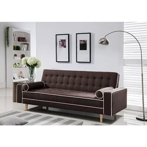 Convertible Futon Sofa Bed with Pillows, Modern Living Room Sleeper Sofa Couch, Tufted Seat, Back Cushion, Brown