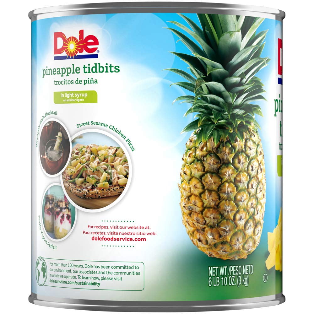 Dole Pineapple Tidbits in Light Syrup, 106 oz - Case of 6