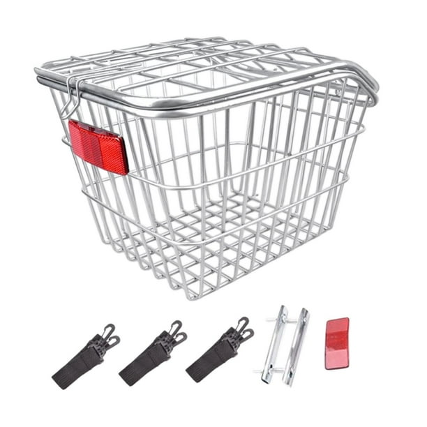 Cesta trasera para bicicleta, cesta para portaequipajes de bicicleta de alambre de hierro, portaequipajes portátil para bicicleta, cesta para biciclet Plata con tapa