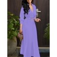 thumbnail image 3 of Lilac Purple Wrap Maxi Dress With Pleated Skirt, Belted Waist, V-Neck, Long Sleeve, 3 of 8
