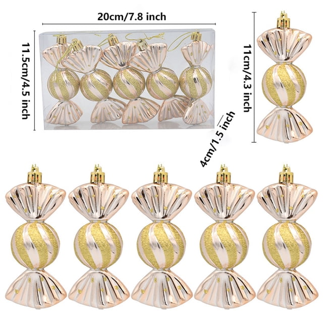 Christmas Tree Decorations Electroplated Candy-Shaped Pendants 5 Pcs Per Box For Holiday Tree Window Counter Display 20 cm x 11.5 cm x 4 cm