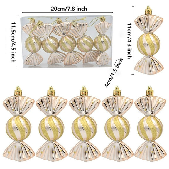 XMMSWDLA 5PC Christmas Peppermint Candy Ornament Bulk Glitter Candy Cane Hanging Ornament for Christmas Tree Decoration Candy Ornament for Xmas Party Decor