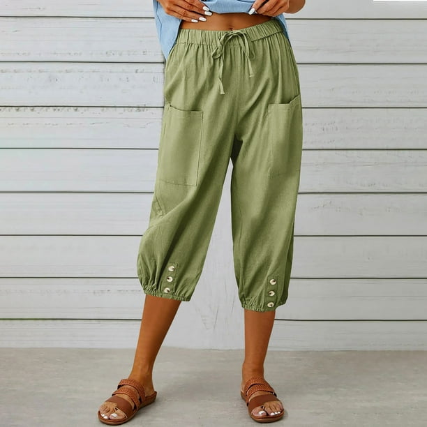 WILLBEST Pantalones Casuales para Mujer, Pantalones Harén Holgados de Cintura Alta Elástica con Bolsillos, Pantalones Casuales Recortados para Un Estilo y Comodidad Sin Esfuerzo. Chica