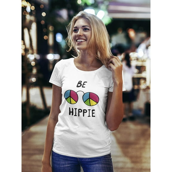 Be Hippie Cute Colorful Glasses T-Shirt Women -Image by Shutterstock, Female x-Large