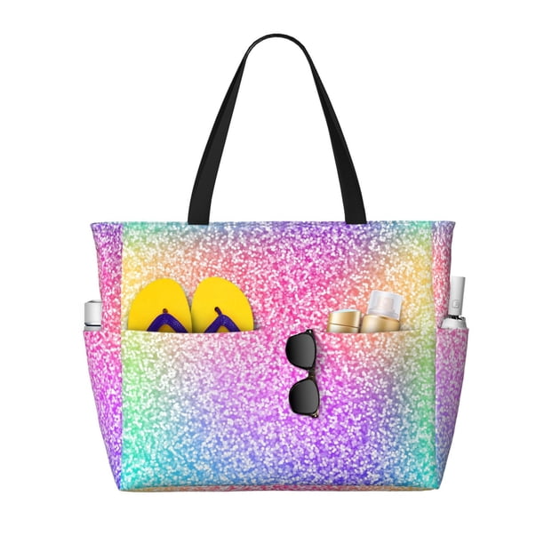 Easygdp Colorful Glitters Bolsa de Viaje de Playa de Gran Capacidad, Bolsa Tote Perfecta para la Playa, Escapadas de Fin de Semana y Viajes