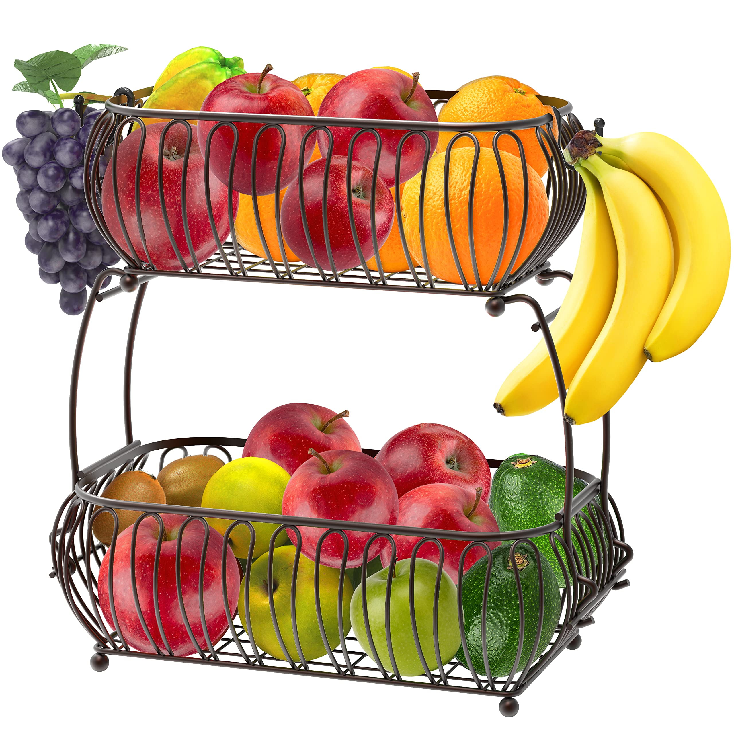 SimpleHouseware 2Tier Countertop Oblate Fruit Basket Holder, Bronze