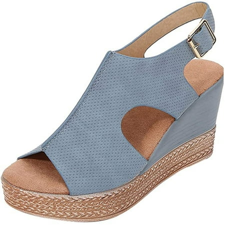 

gakvov Sandals For Women Women PlatformThick Bottom Fish Mouth Strap Sandals Slope Heel Casual Shoes
