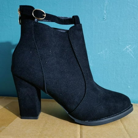 

Women‘s Ankle Buckle Strap Boots Chunky Heel Pointed Toe Mid Heel Shoes Fashion & Comfy Booties