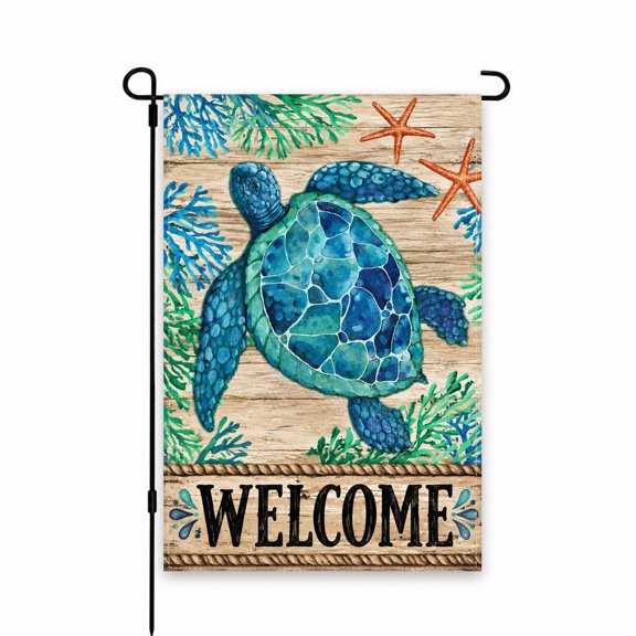 Welcome Garden Flag 12x18 Inch, Sea Turtle, Starfish & Coral Design for Patio, Porch, or Yard Outdoor Decor - Perfect for Summer Coastal Themes