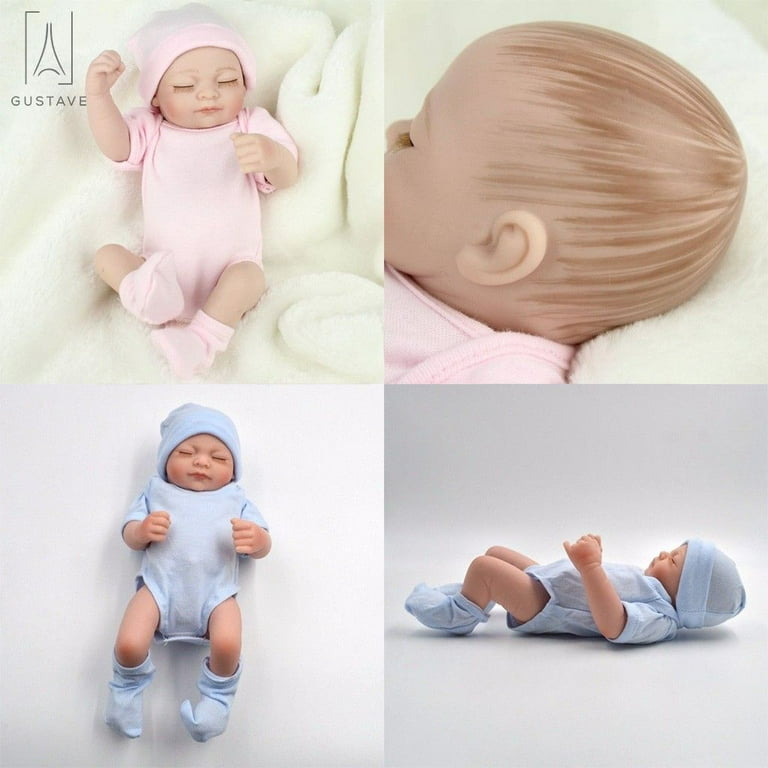 Gustave 11 Inch 2Pcs Mini Black Reborn Baby Doll Full Body Silicone Vinyl  Newborn Doll Lifelike Black Twins Baby For 3+ Boy & Girl