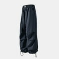 thumbnail image 2 of BiZtdJrK Men Big and Tall Trendy Cargo Pants Belted Elastic Waist Drawstring Cuff Casual Pant Baggy Y2k Street Trousers with Pockets Birthday Gift Gray XXL, 2 of 4