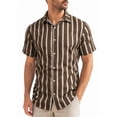 thumbnail image 2 of Plus Size Big & Tall Men's Summer Lapel Button Striped Shirt Casual Short Sleeve Tops Lightweight Breathable Comfortable Fashion Daily Office Beach Vacation Outfits | JASKFLY,Brown 4XL, 2 of 6