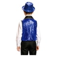 thumbnail image 3 of iiniim Boys Show Outfit Sequin Vest Hat Set For Dance Party Themed Celebration Gear Performance Top Royal Blue 6, 3 of 7