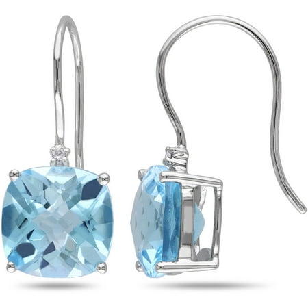 Tangelo 10-1/2 Carat T.G.W. Blue Topaz and Diamond-Accent 10kt White Gold Hook Earrings