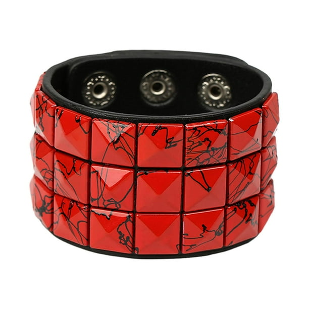 Pulsera Gótica de los Años 80 Sunnimix Pulsera Punk Ajustable para Hombre y Mujer Rojo