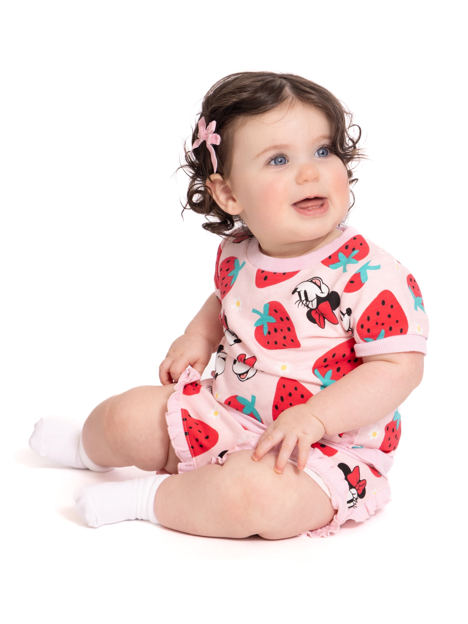 Minnie Mouse Baby Girls Allover Print Ruffle Shirt and Shorts Set, 2 Piece, Sizes 0/3M-24M