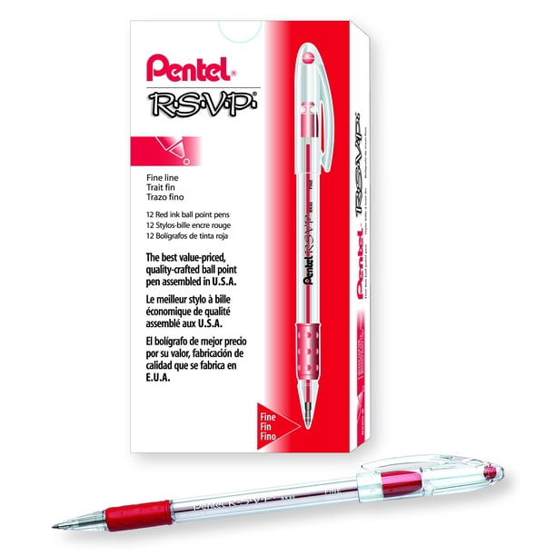 Bolígrafo Pentel R.S.V.P. Punta Fina 0.7mm Tinta Roja Paquete de 12