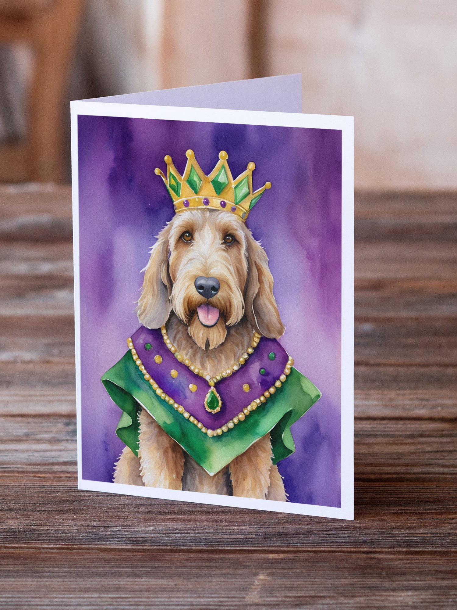 Otterhound King of Mardi Gras Greeting Cards Pack of 8 7 in x 5 in
