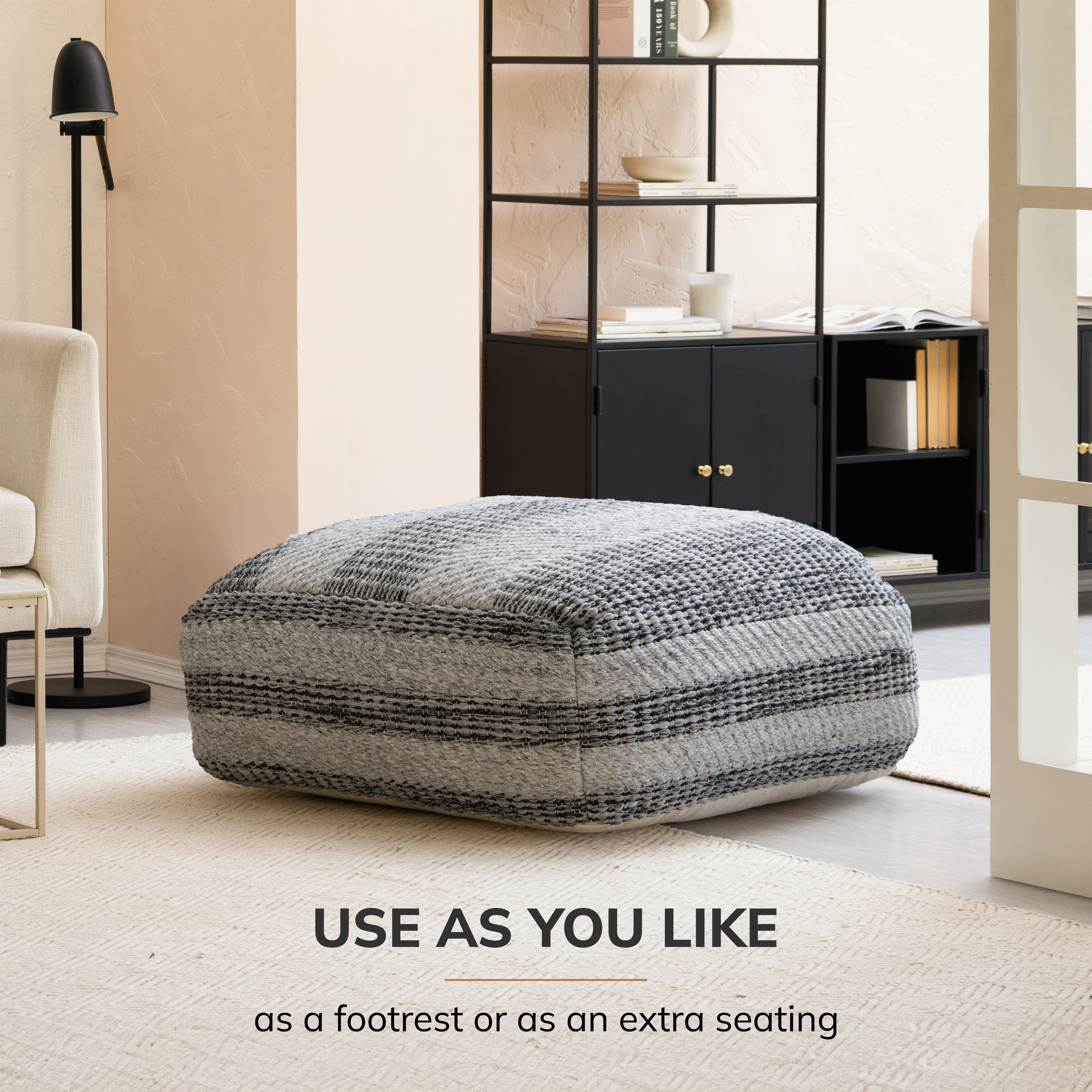 Jani Honolua 34" Gray Square Oversized Pouf Ottoman