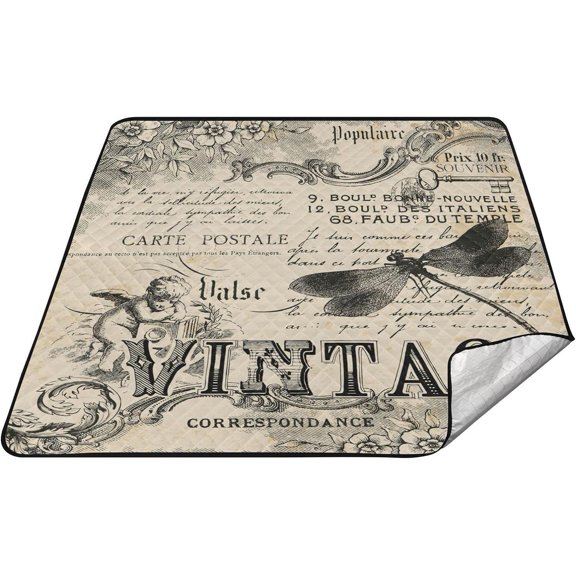 GZHJMY Vintage Dragonfly Large Picnic & Outdoor Beach Blanket, Waterproof Foldable Sandproof 3-Layer Picnic Mat for Camping,Hiking,Travel,Park,Concerts,78"X 78"