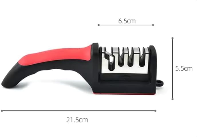 4-in-1 Kitchen Knife Accessories: 4-Stage Knife Sharpener Helps Repair, Restore, Polish Blades and Cut-Resistant Glove (Black & Red)