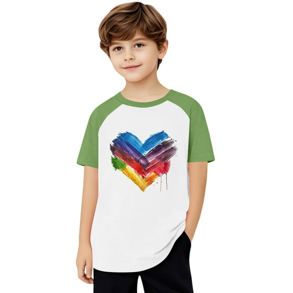 FamilyThread Girls Boys Short Sleeve Raglan T Shirts Kids Rainbow Striped Summer Tops Crewneck Basic Rainbow Graphic Tees 3-13 Years