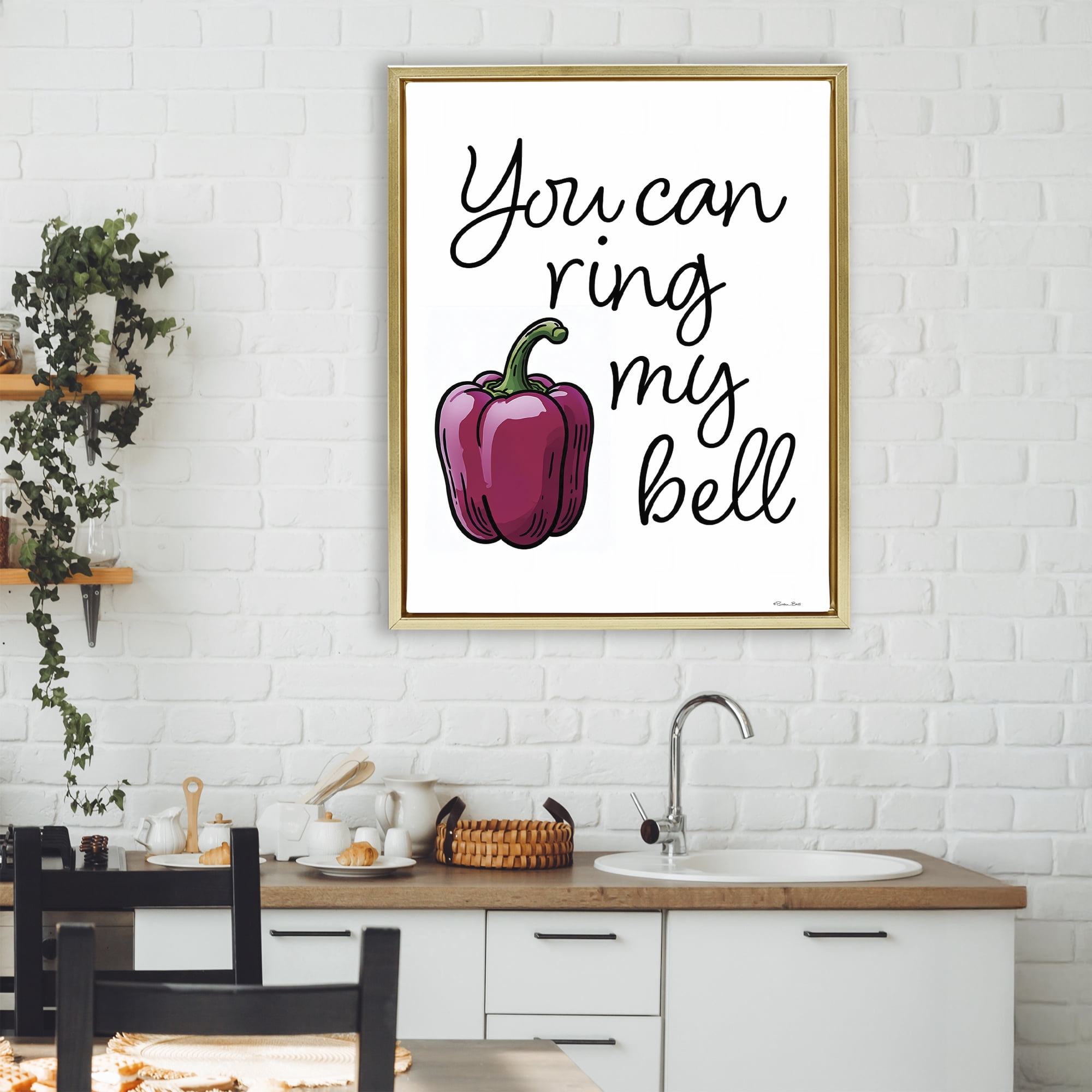 Stupell Industries Ring My Bell Pepper Gold Framed Floater Canvas Wall Art, design by Susan Ball