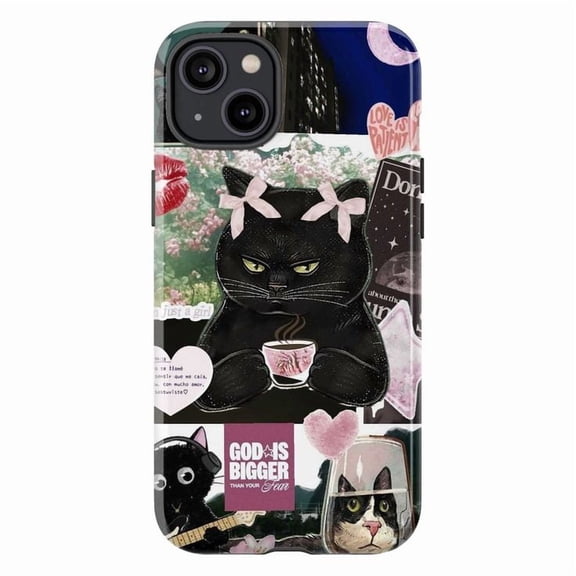 Black Cat Collage Phone Case, Cute and Edgy Cat Art Design iPhone Cover, Unique Creative Protective Case for iPhone 17 16 15 14 13 12 11 Plus Pro Plus Mini