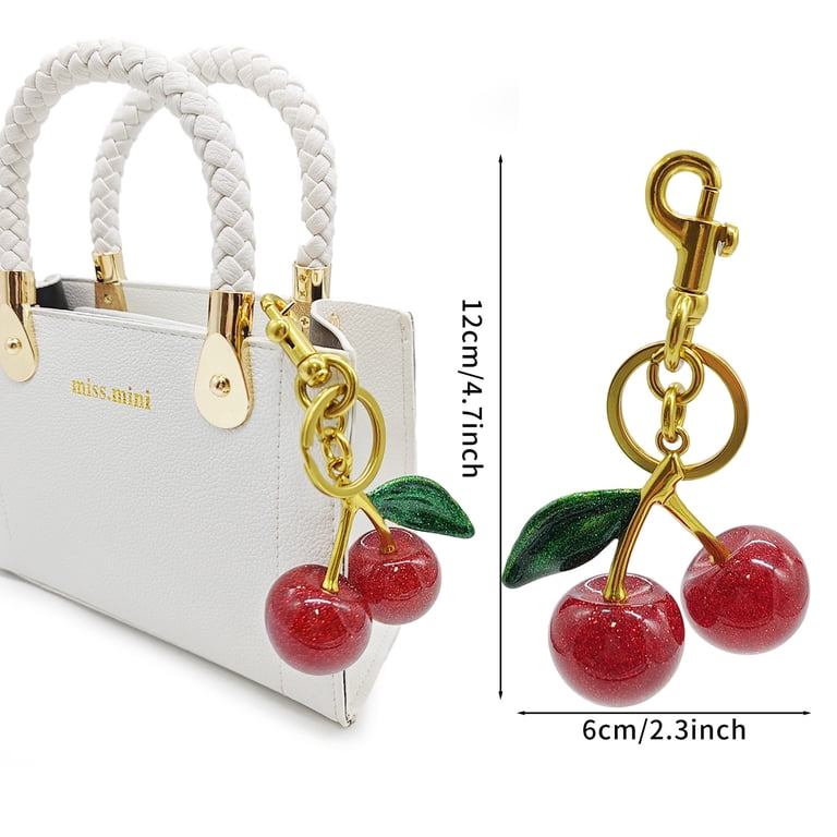 KUNTE Cherry Keychain Bag Charm - Cute Glitter Resin Cherry Keyring For Purses, Backpacks & Keys