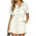 thumbnail image 5 of REALiKUN Women's Summer Short Sleeve Button Down Pockets Belted Jumpsuits Rompers, 5 of 8