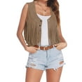 thumbnail image 2 of Yunliwuli Women's Tassel Suede Vest Solid Color Front Button Sleeveless Hippie Crop Jacket Retro Waistcoat, 2 of 3