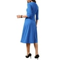 thumbnail image 3 of INSPIRE CHIC Work for Women's Keyhole Neck 3/4 Sleeve Office A-Line Dress with Belt XS Royal Blue, 3 of 6