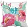 thumbnail image 2 of Set of 2 Throw Pillow Cover Flowers Watercolor Peonies Pink Turquoise Summer Girly Decorative Pillow Case Home Decor Square 18 x 18 Inch Pillowcase, 2 of 6