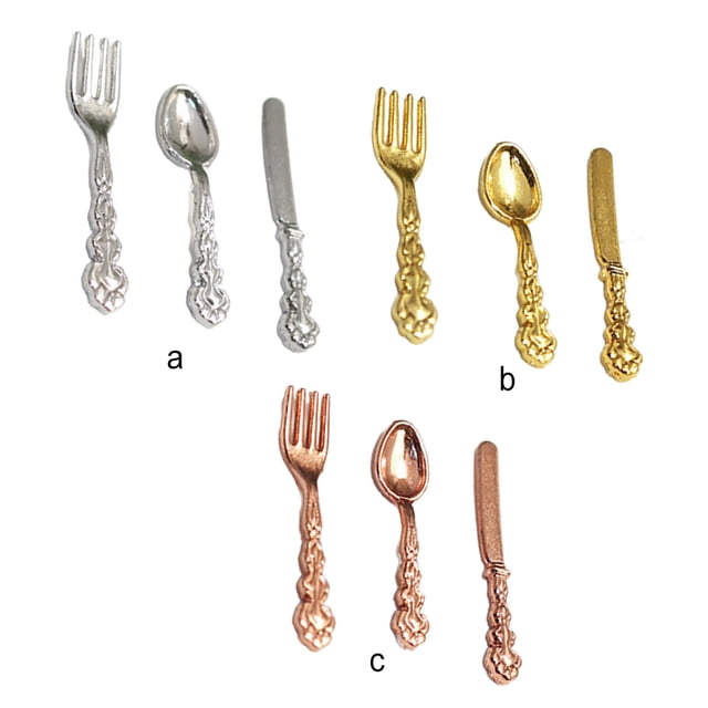 stanreset 3 Pieces Tableware Model Lovely Size 1/12 Kitchen Spoon Early Educational Imitation Children Baby Kids Using Rose Gold