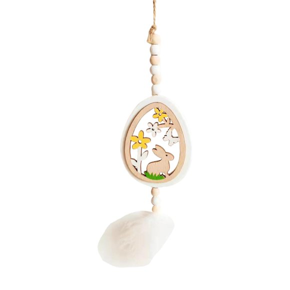 Guirnalda de cuentas de madera de Pascua, cuentas de madera, cordón de borlas, adornos de cuentas de oración, adornos de pared Blanco