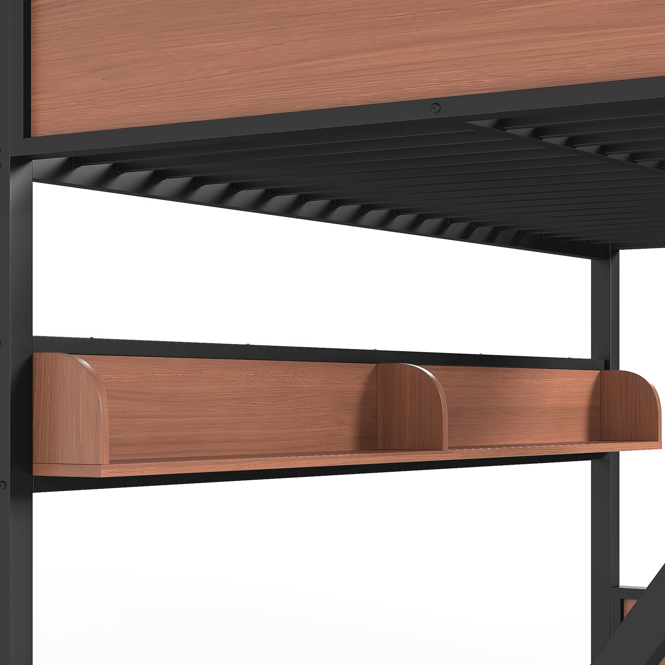 Noble House Full over Full Metal Bunk Bed with Storage Shelves and LED Lights, Black