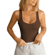 thumbnail image 2 of Camisetas de Tirantes de Verano para Mujer, Camisetas Sin Mangas con Cuello Cuadrado y Corte Bajo, Camisetas Acanaladas, Camisetas Básicas Informales Ajustadas Café XL, 2 of 6