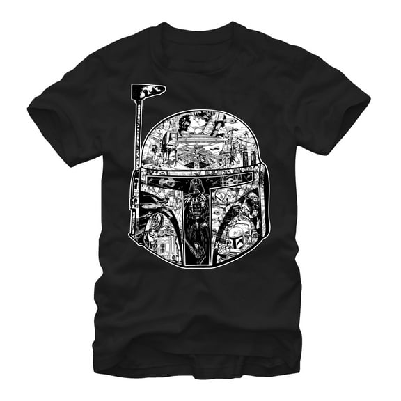 Men's Star Wars Boba Fett Helmet Movie Scenes Graphic Tee Black X Large