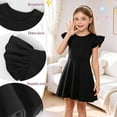 thumbnail image 3 of AmzBarley Girls Spring Summer Flutter Ruffle Sleeve Dress, Solid Black Swing Dress for Toddler 3T, 3 of 7