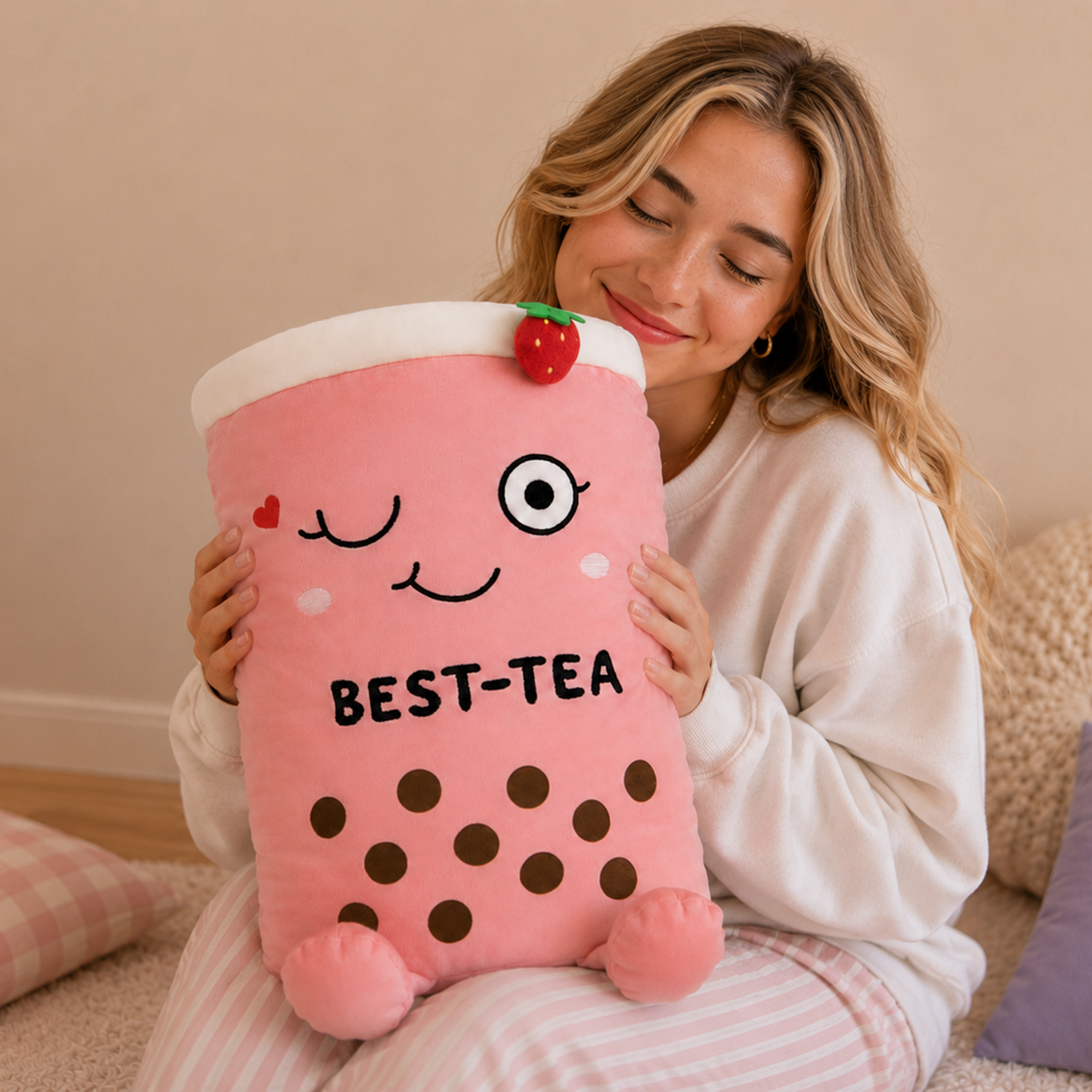 Jumbo Bubble Tea Funny Plush Character, Soft Collectible Stuffed Plush Toy, 12M+