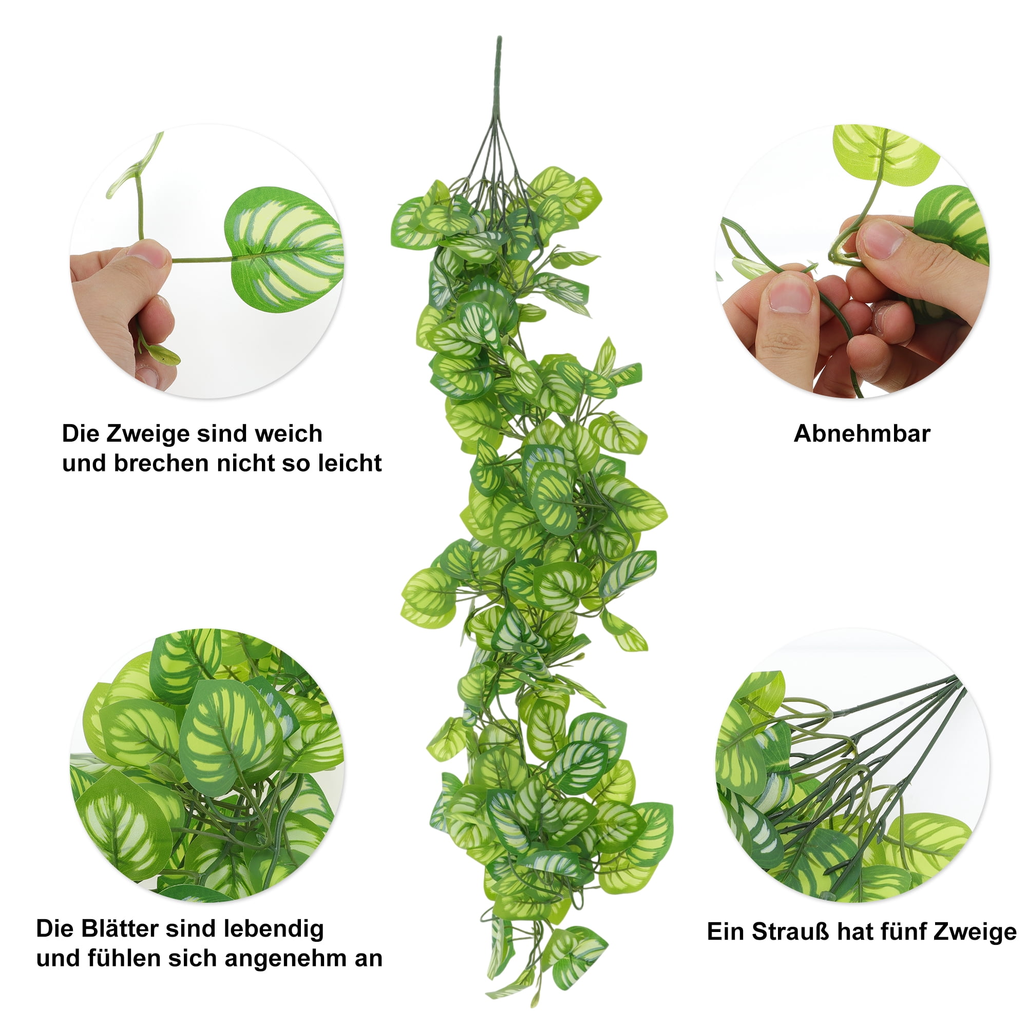 Unique Bargains 2pcs Fake Vines 39.37" Faux Greenery Leaves for Home Decor