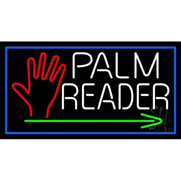 White Palm Reader With Green Arrow LED Neon Sign 13" Tall x 24" Wide - inches Black Square Cut Acrylic Backing, with Dimmer - Bright and Premium built indoor LED Neon Sign for Storefront.