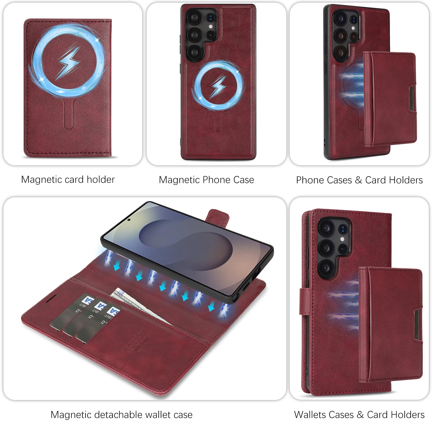 Dteck for Samsung Galaxy S24 Ultra Case Detachable Wallet Case with Card Holder, 3 in 1 PU Leather Flip Folio with RFID Blocking Stand Shockproof Phone Cover,Red