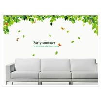 3 Sheet Set Wall Stickers Early Summer Green Leaves Wall Decals Vinyl Removable Wall Murals Butterfly Wall Decor for Bedroom Living Room Nursery