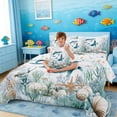 thumbnail image 3 of Manfei Watercolor Whale Underwater Coral Seashell Bedding Comforter Set for Kids Boys and Girls, Nautical Marine Life Print King Bedding Sets, Stars Reversible 7 Pieces, 3 of 6
