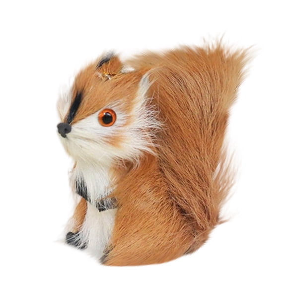 Realistic Furry Squirrel Figurine, 3.1 Inch Lifelike Faux Fur Simulation Animal Ornament, Artificial Woodland Squirrel Décor for Christmas Display, Home Table Shelf Garden Seasonal Decorative Accent