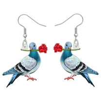 Valentine's Day Acrylic Cute Pigeon Earrings Rose Dove Dangle Jewelry Charm Gift for Women Bird Lover