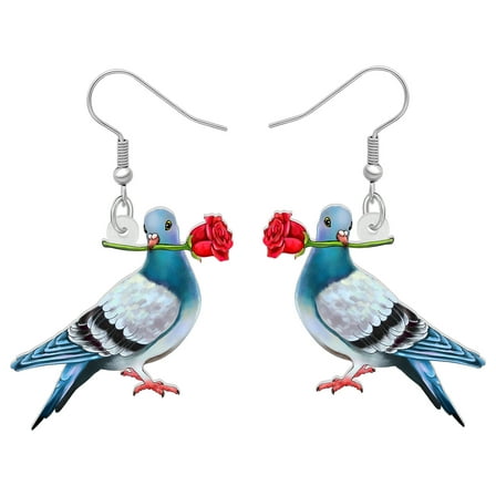 Valentine's Day Acrylic Cute Pigeon Earrings Rose Dove Dangle Jewelry Charm Gift for Women Bird Lover