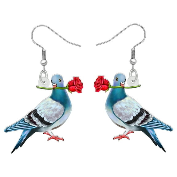 Valentine's Day Acrylic Cute Pigeon Earrings Rose Dove Dangle Jewelry Charm Gift for Women Bird Lover