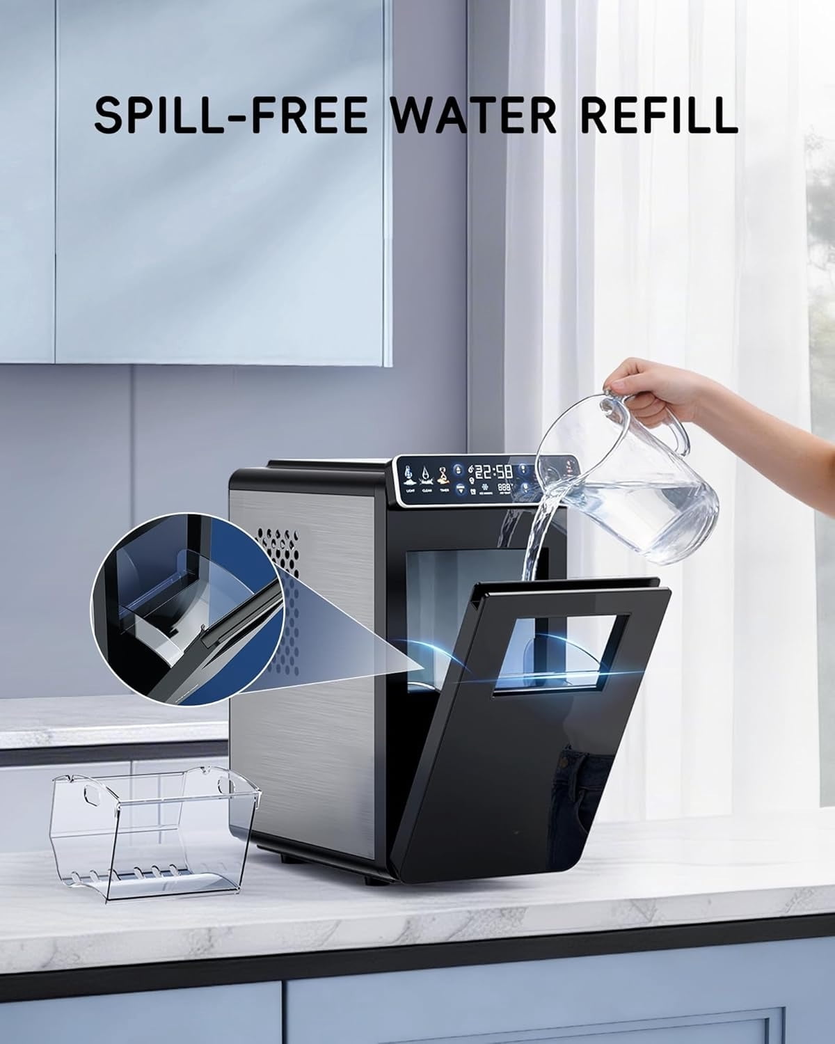 Ice Makers Countertop, Ultra Slim Design with Full-Color Panel, Internal Lights, 26 lbs/24H, Timer Ice Making, Two Ice Sizes, Portable Self-Cleaning Ice Machine for Home/Kitchen/RV